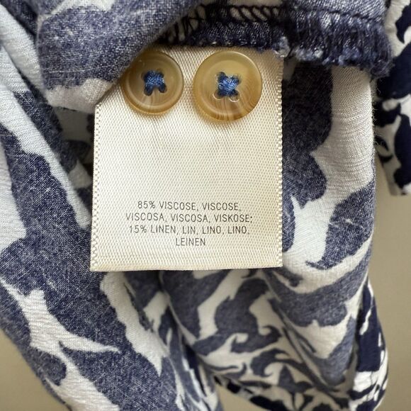 Anthropologie Maeve Alexa Bird Print Linen Blend Smocked Tunic Top Size Small - Picture 7 of 7